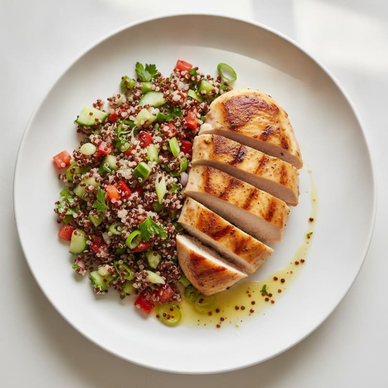 Grilled Chicken Breast with Crunchy Quinoa Salad and Lemon Vinaigrette