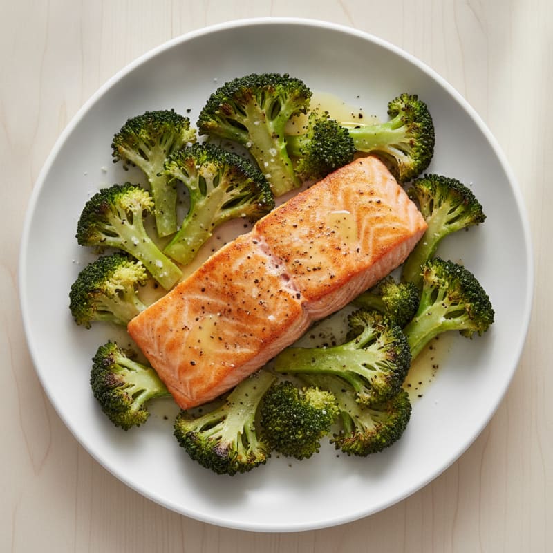 Seared Salmon Fillet with Roasted Broccoli