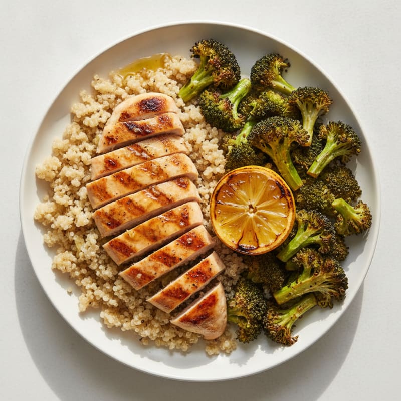 Grilled Chicken Breast with Quinoa and Roasted Broccoli