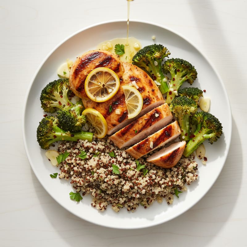 Grilled Chicken Breast with Quinoa and Roasted Broccoli