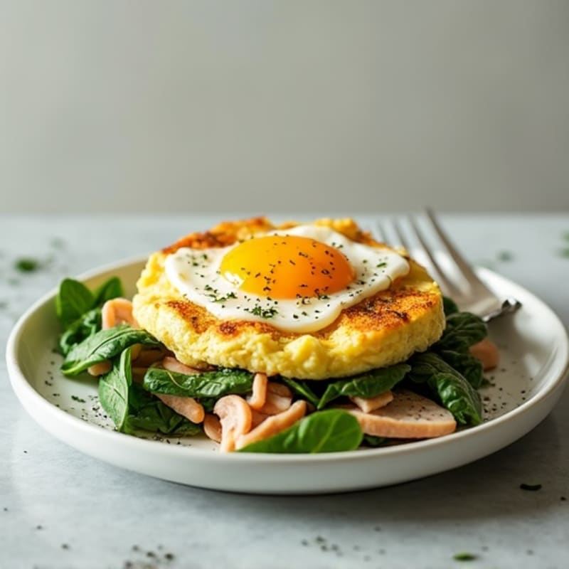 Egg White and Spinach Scramble with Cottage Cheese and Sliced Turkey