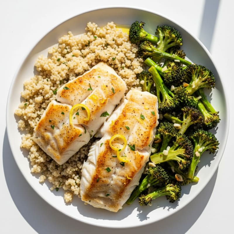 Baked Cod with Roasted Broccoli and Quinoa