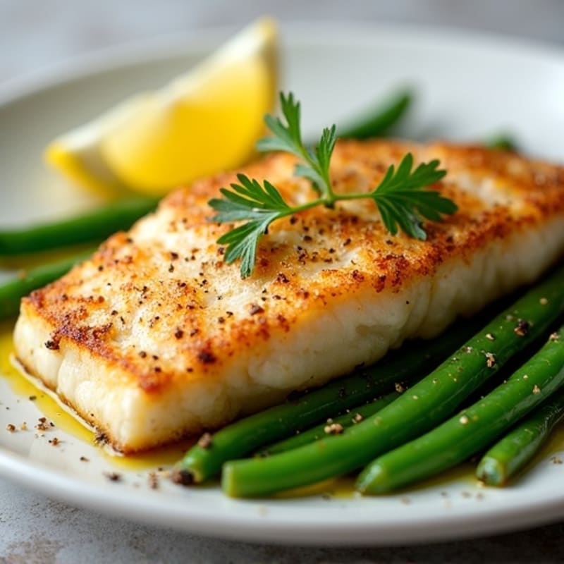 Crispy Pan-Seared Cod with Lemon-Garlic Green Beans