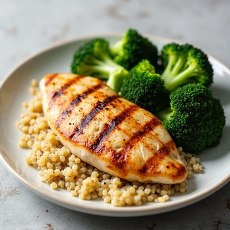 Grilled Chicken Breast with Quinoa and Roasted Broccoli