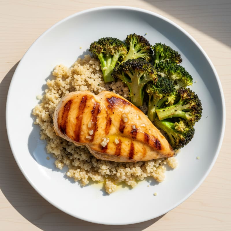 Grilled Chicken Breast with Quinoa and Roasted Broccoli