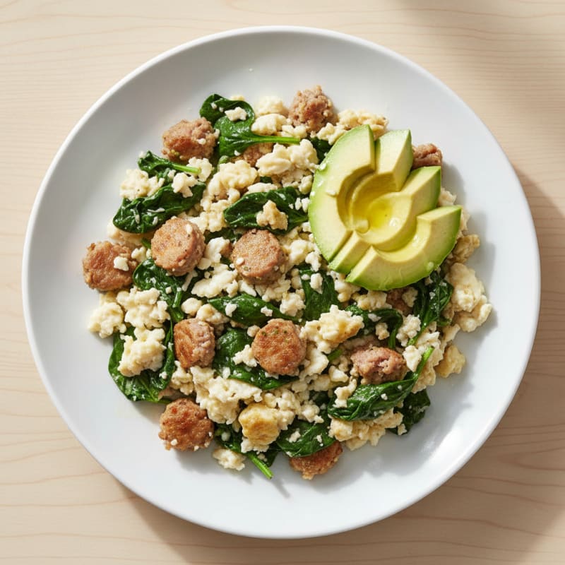 Egg White and Turkey Sausage Scramble with Spinach