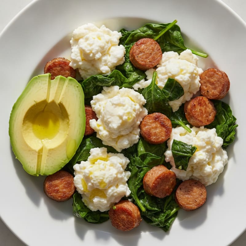 Egg White Scramble with Turkey Sausage and Spinach