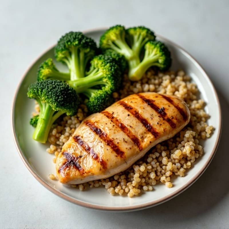 Grilled Chicken Breast with Quinoa and Roasted Broccoli
