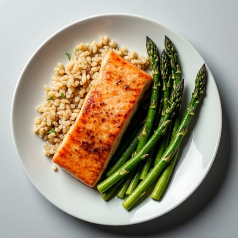 Seared Salmon with Steamed Asparagus and Brown Rice