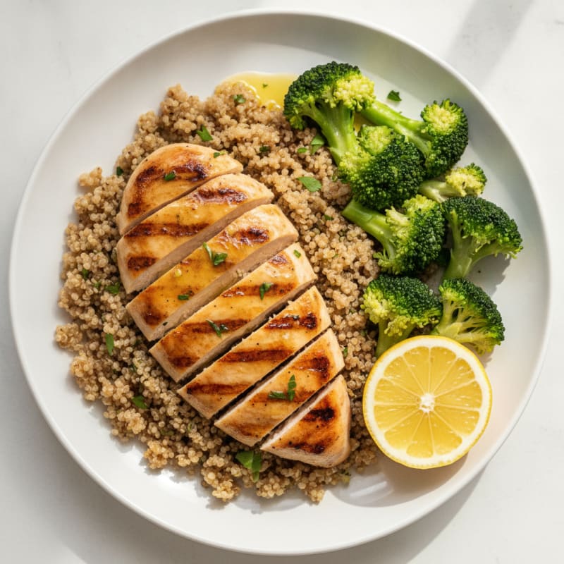 Grilled Chicken Breast with Quinoa and Steamed Broccoli