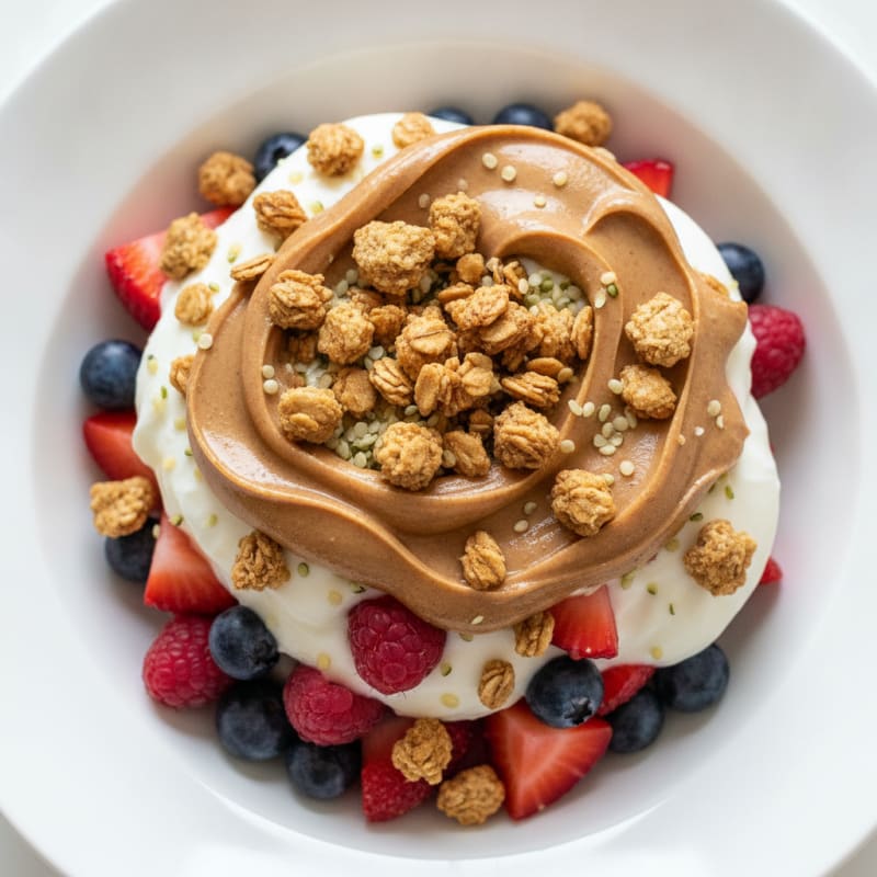Creamy Greek Yogurt Parfait with Almond Butter and Mixed Berries