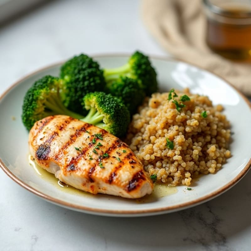 Grilled Chicken Breast with Steamed Broccoli and Quinoa