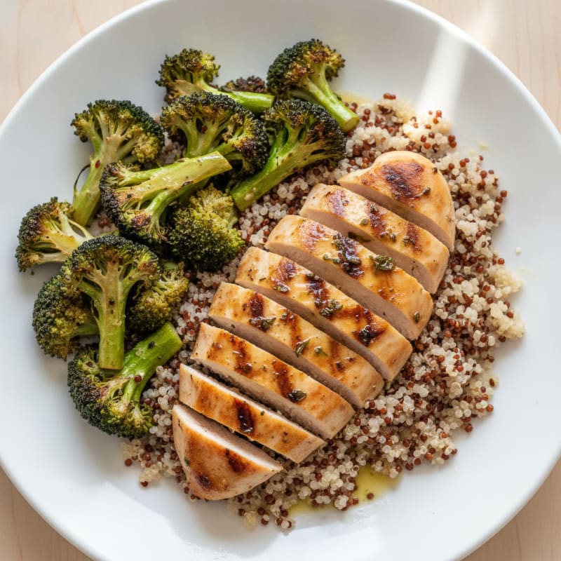 Grilled Chicken Breast with Quinoa and Roasted Broccoli