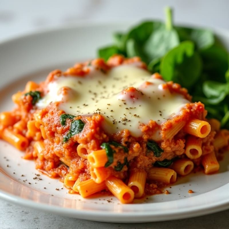 Cheesy Baked Ziti with Lean Ground Turkey and Spinach