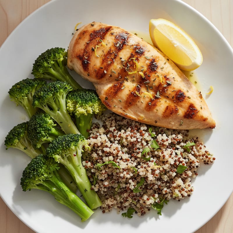 Grilled Chicken Breast with Quinoa and Steamed Broccoli