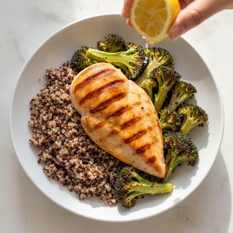 Grilled Chicken Breast with Quinoa and Roasted Broccoli