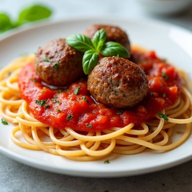 Tender Beef Meatballs with Whole Wheat Spaghetti and Fresh Tomato Sauce
