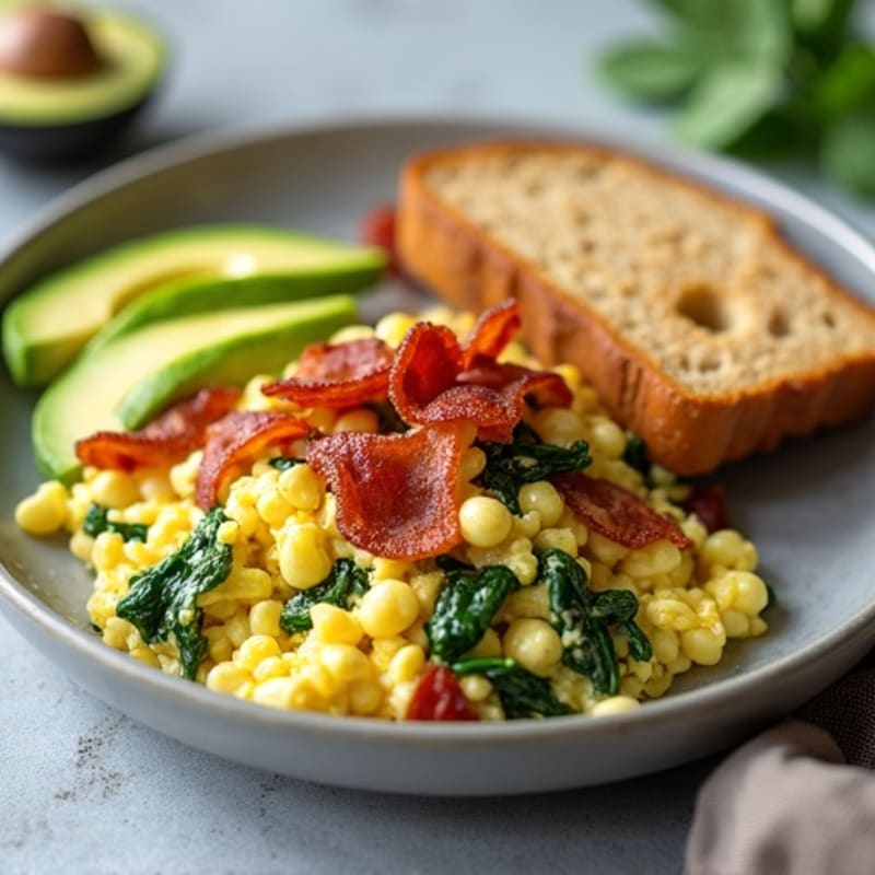 Cottage Cheese Scramble with Spinach and Turkey Bacon