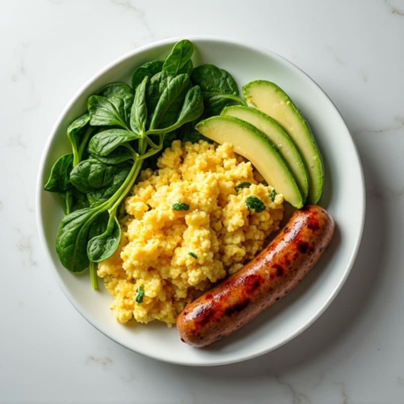 Egg White Spinach Scramble with Grilled Turkey Sausage