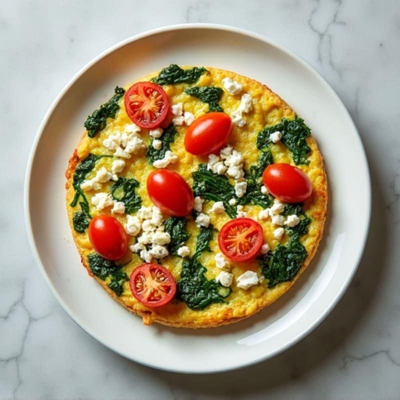 Fluffy Egg and Spinach Frittata with Roasted Cherry Tomatoes and Feta