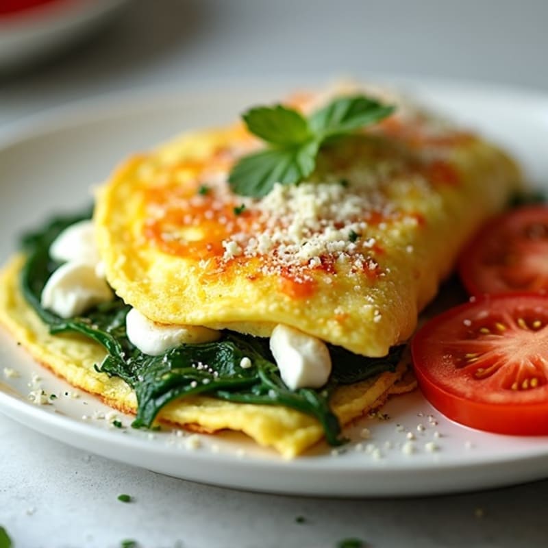 Egg White Spinach Omelet with Cottage Cheese and Sliced Tomatoes