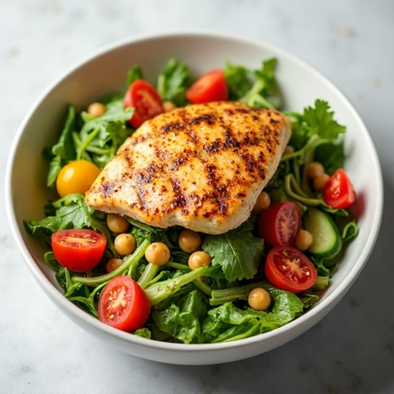 Grilled Chicken Breast Salad with Mixed Greens and Chickpeas