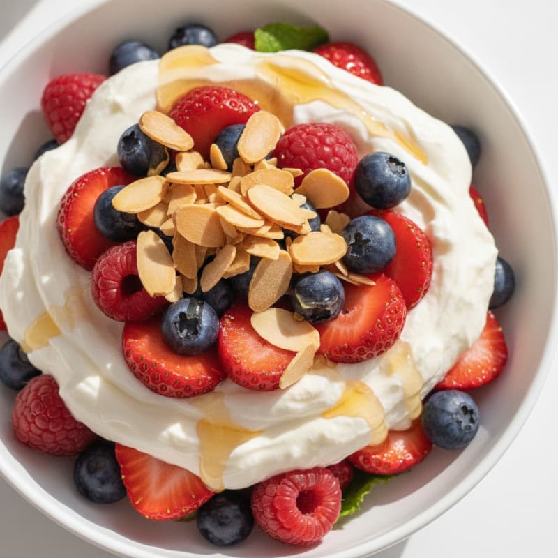 Greek Yogurt Protein Parfait with Mixed Berries and Almonds