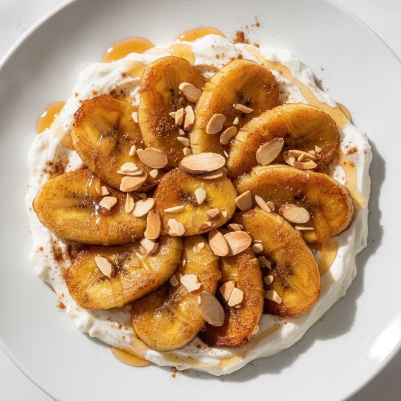 Protein Greek Yogurt Parfait with Plantain and Almonds