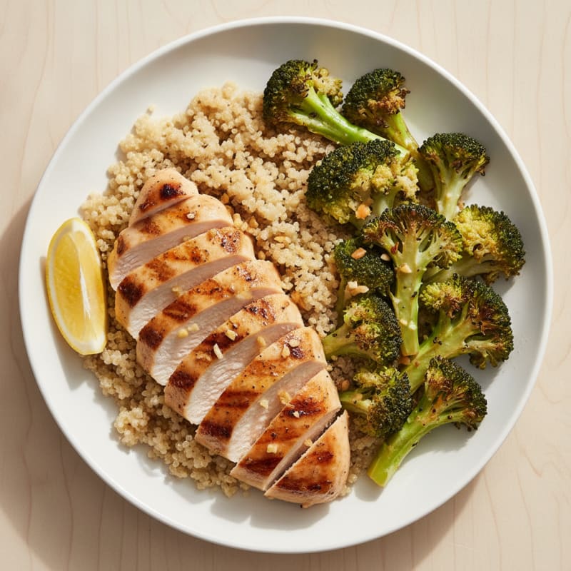 Grilled Chicken and Quinoa Bowl with Roasted Broccoli