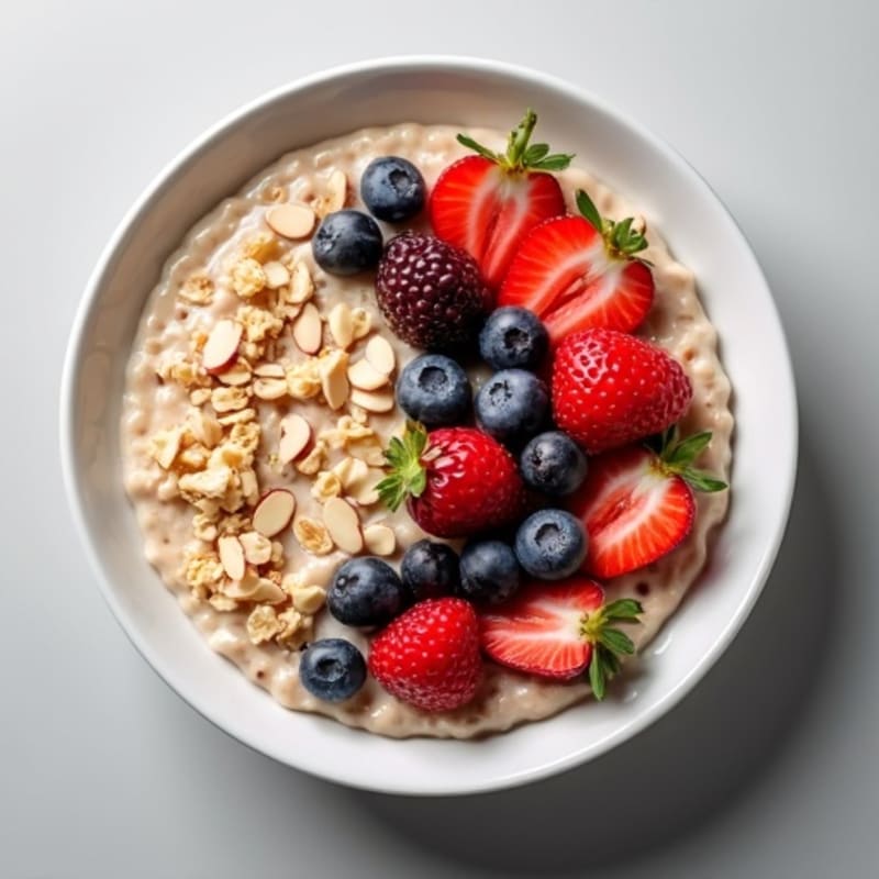 Creamy Protein Oatmeal with Fresh Berries and Crunchy Nuts