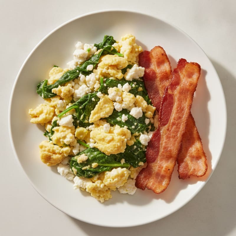 Cottage Cheese Scramble with Spinach and Turkey Bacon