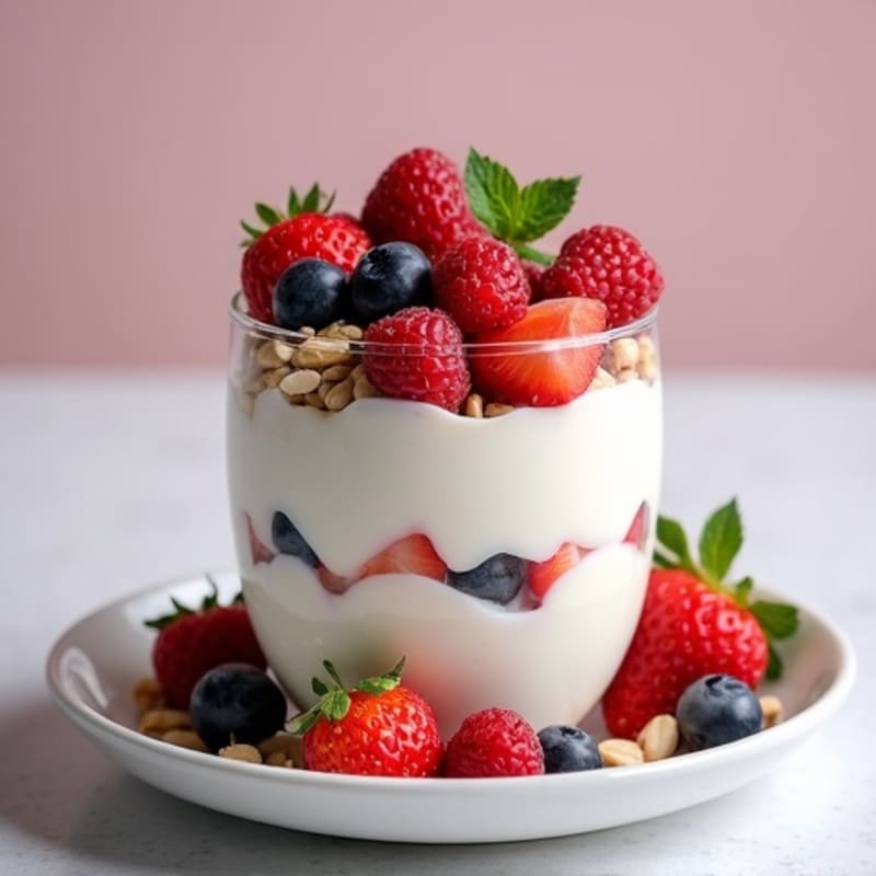 Greek Yogurt Protein Parfait with Mixed Berries and Almonds