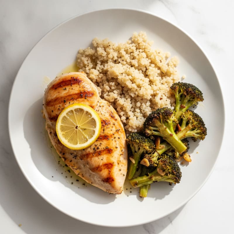 Grilled Chicken Breast with Quinoa and Roasted Broccoli