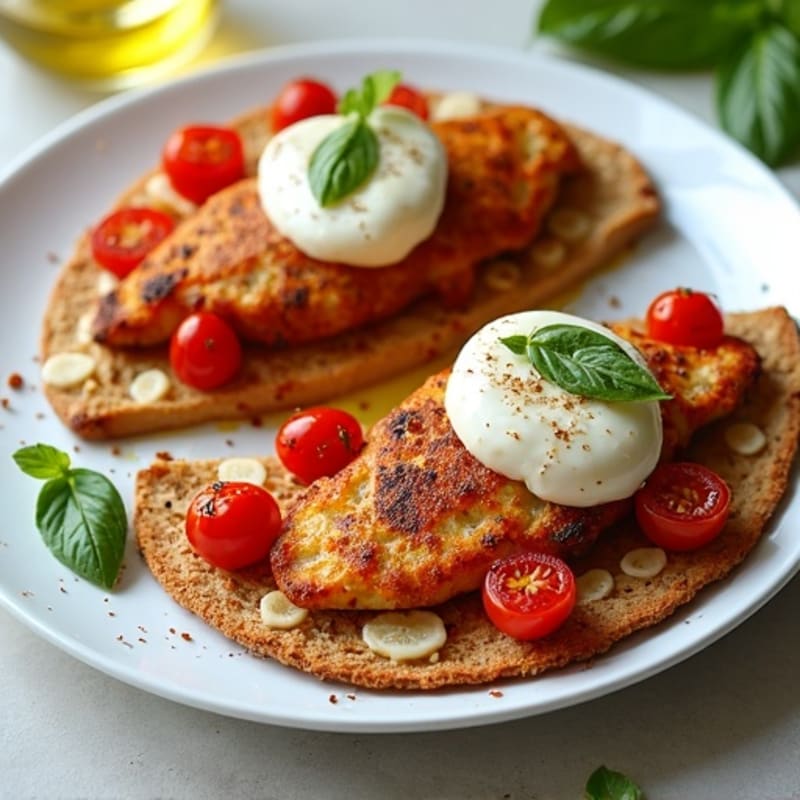 Crispy Chicken and Fresh Mozzarella Flatbread with Roasted Tomatoes and Basil