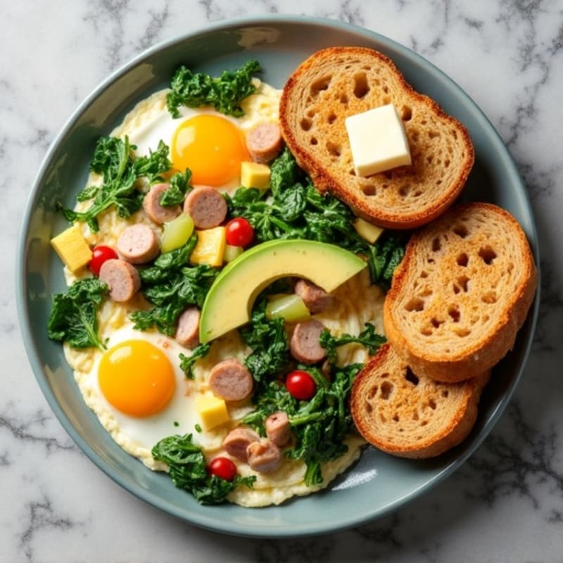 Egg White and Spinach Scramble with Turkey Sausage