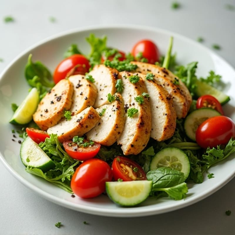 Lemon Herb Chicken and Fresh Vegetable Salad with Creamy Hummus Dressing