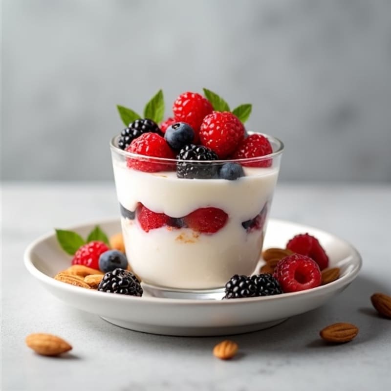 Greek Yogurt Protein Parfait with Mixed Berries and Almonds