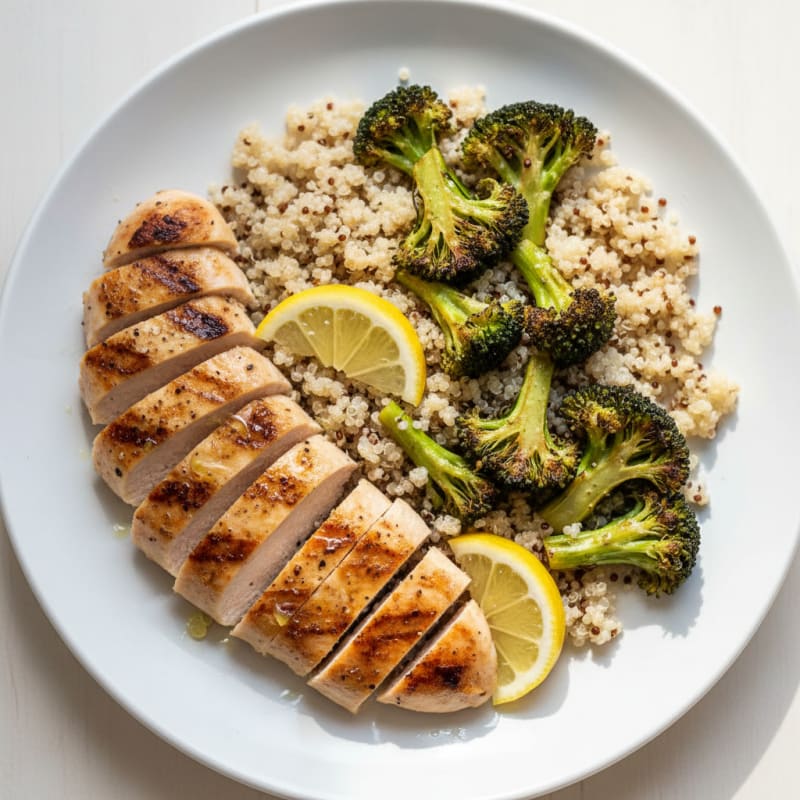 Grilled Chicken Breast with Roasted Broccoli and Quinoa