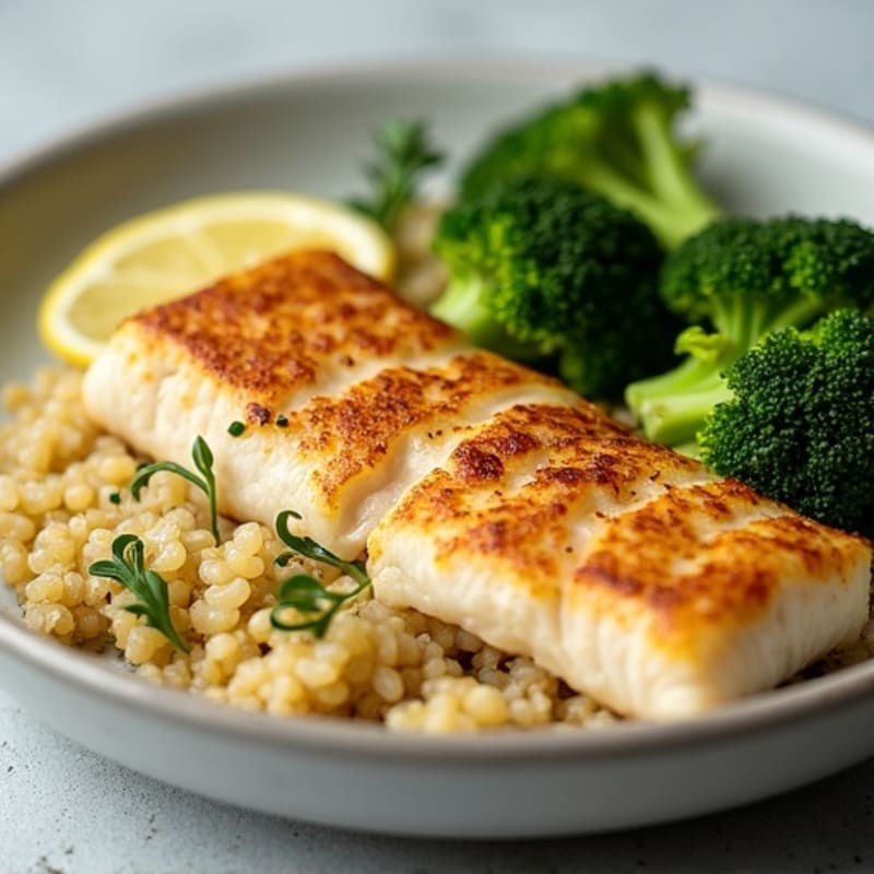 Seared Tilapia with Steamed Broccoli and Quinoa