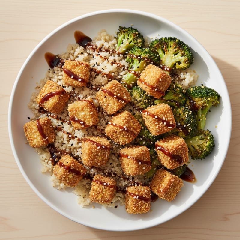 Crispy Tofu and Quinoa Power Bowl with Roasted Broccoli