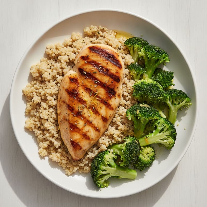 Grilled Chicken Breast with Quinoa and Steamed Broccoli
