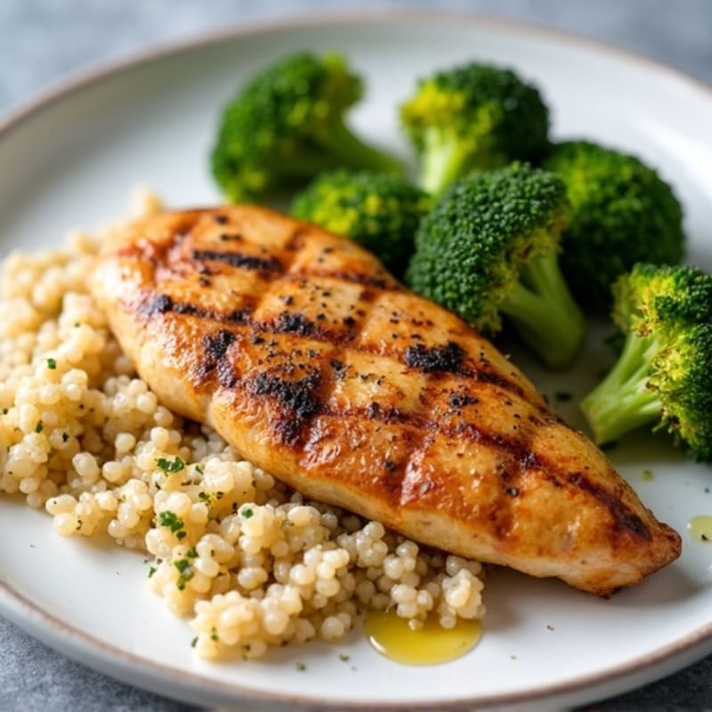 Grilled Chicken Breast with Roasted Broccoli and Quinoa
