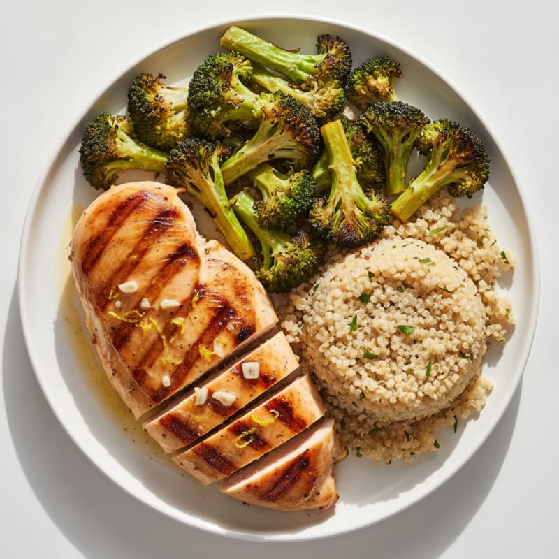 Grilled Chicken Breast with Roasted Broccoli and Quinoa