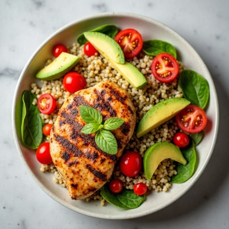 Grilled Chicken Breast with Creamy Avocado Quinoa Salad
