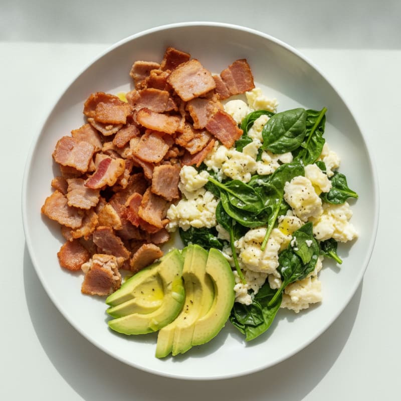 Crispy Turkey Bacon and Egg White Scramble with Spinach