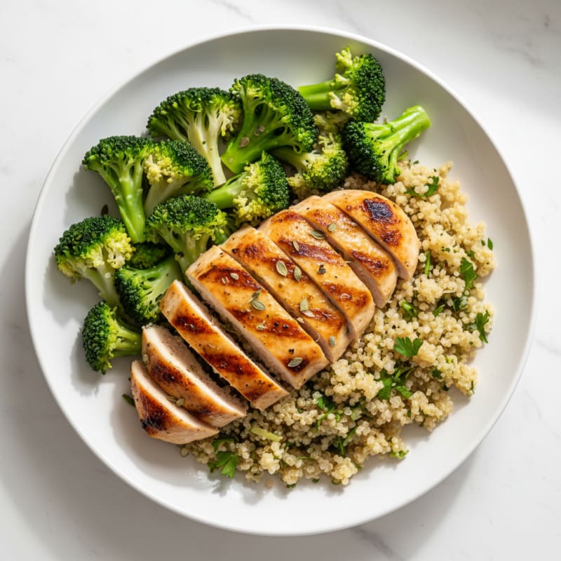 Grilled Chicken Breast with Quinoa and Steamed Broccoli