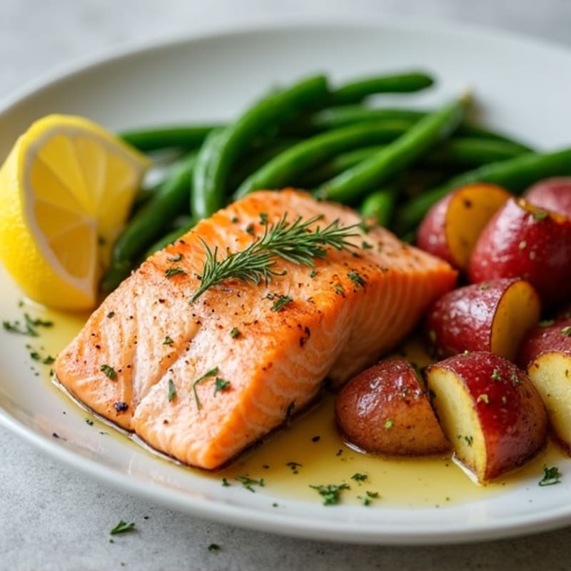 Lemon-Herb Baked Salmon with Crispy Roasted Potatoes and Tender Green Beans