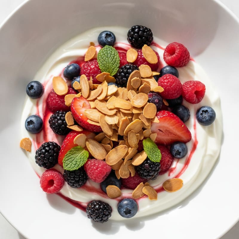 Greek Yogurt Protein Parfait with Mixed Berries and Almonds