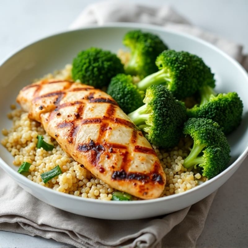 Grilled Chicken Breast with Quinoa and Roasted Broccoli