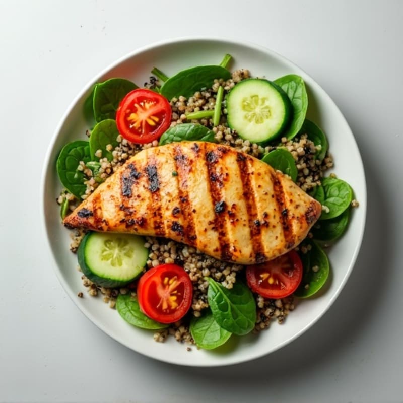 Grilled Chicken Quinoa Salad with Spinach and Lemon Vinaigrette